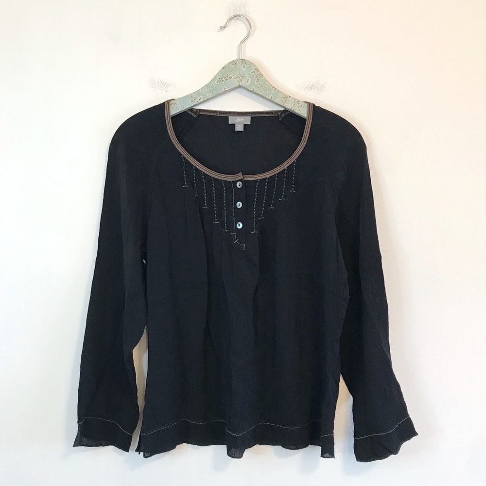 J. Jill Black Crushed Rayon Long Sleeve Top